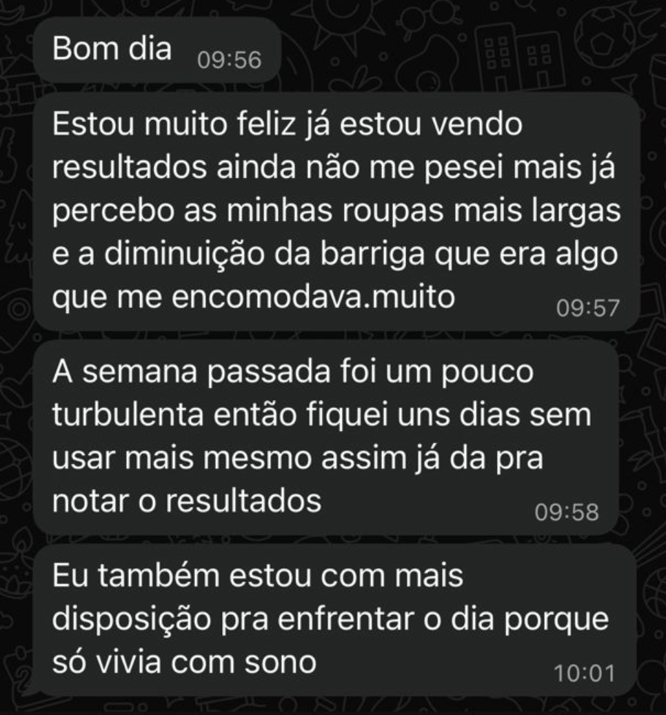 Feedback WhatsApp: barriga menor e roupas mais largas com Kit Derrete